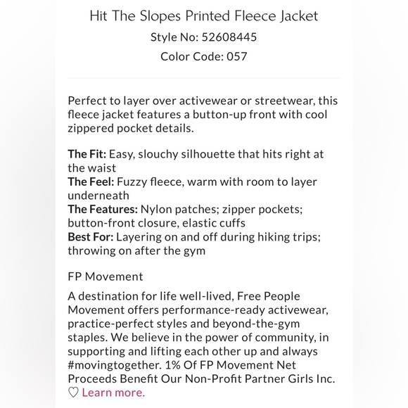 FP Movement by Free People Hit The Slopes Printed Fleece Jacket NWT - Picture 6 of 6
